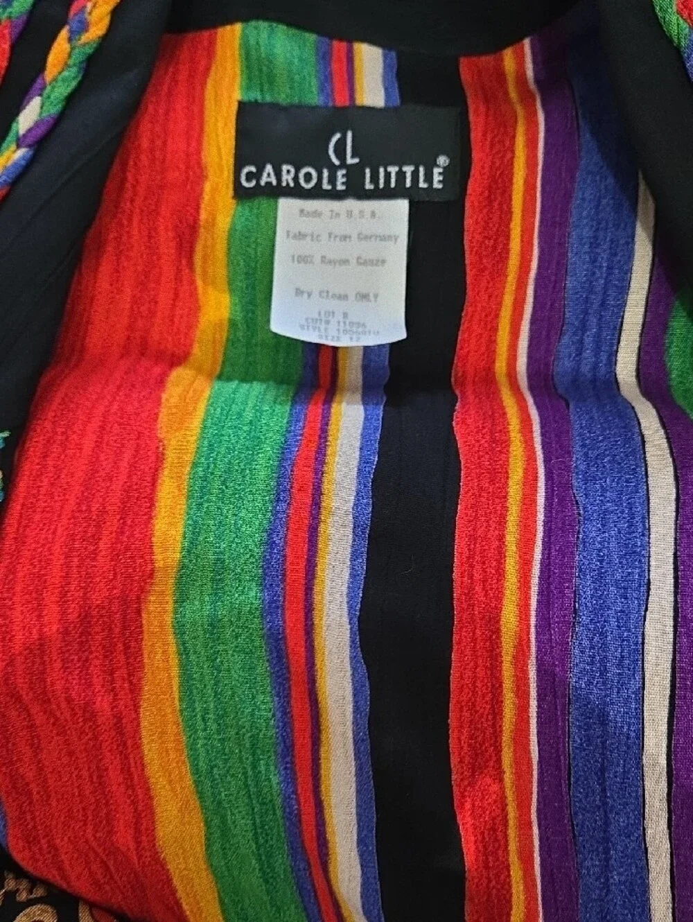 Carole Little Black Leopard Print Blazer with Colorful Embroidered Trim-Size 12 - Picture 13 of 13